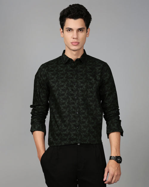 Smart Slim Fit Floral Printed Spread Collar Cotton Casual Shirt