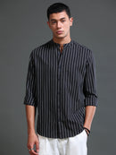 Men Stripes Black Shirt