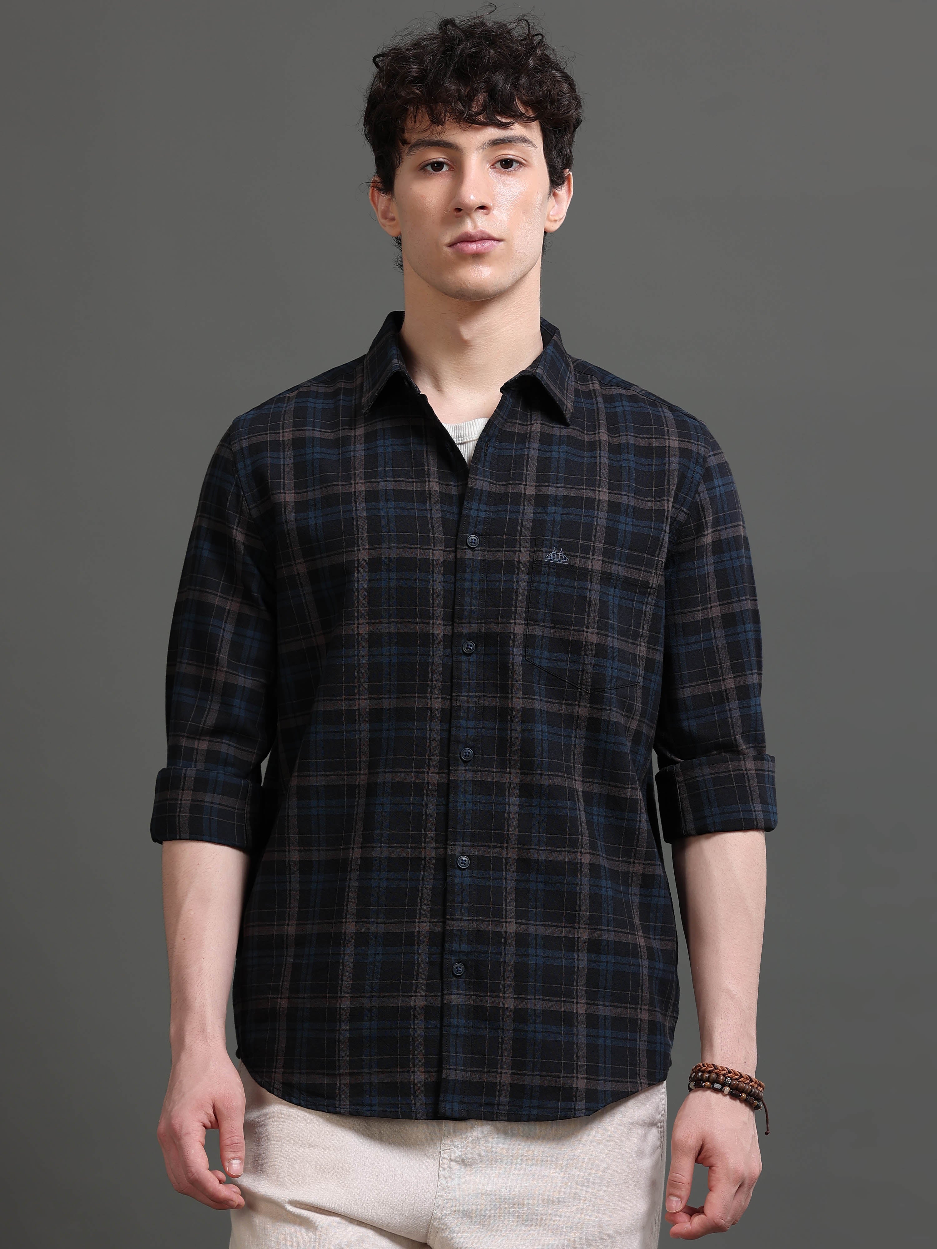 Men Smart Slim Fit Tartan Checks Checked Casual Shirt