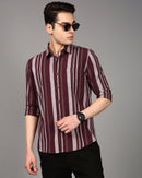 Men Comfort Slim Fit Vertical Striped Spread Collar Cotton Casual Shirt