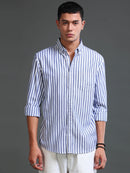 Men Stripes Navy Shirts