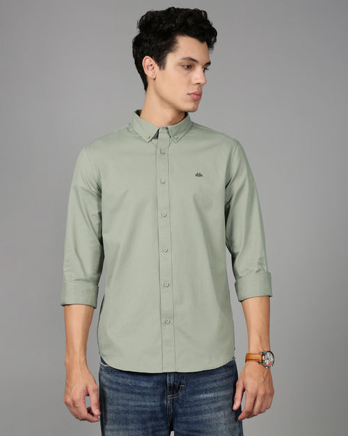 Men Smart Slim Fit Solid Button-Down Collar Cotton Casual Shirt