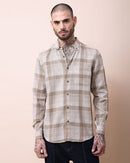 Men Comfort Button-Down Collar Tartan Checked Cotton Casual Shirt