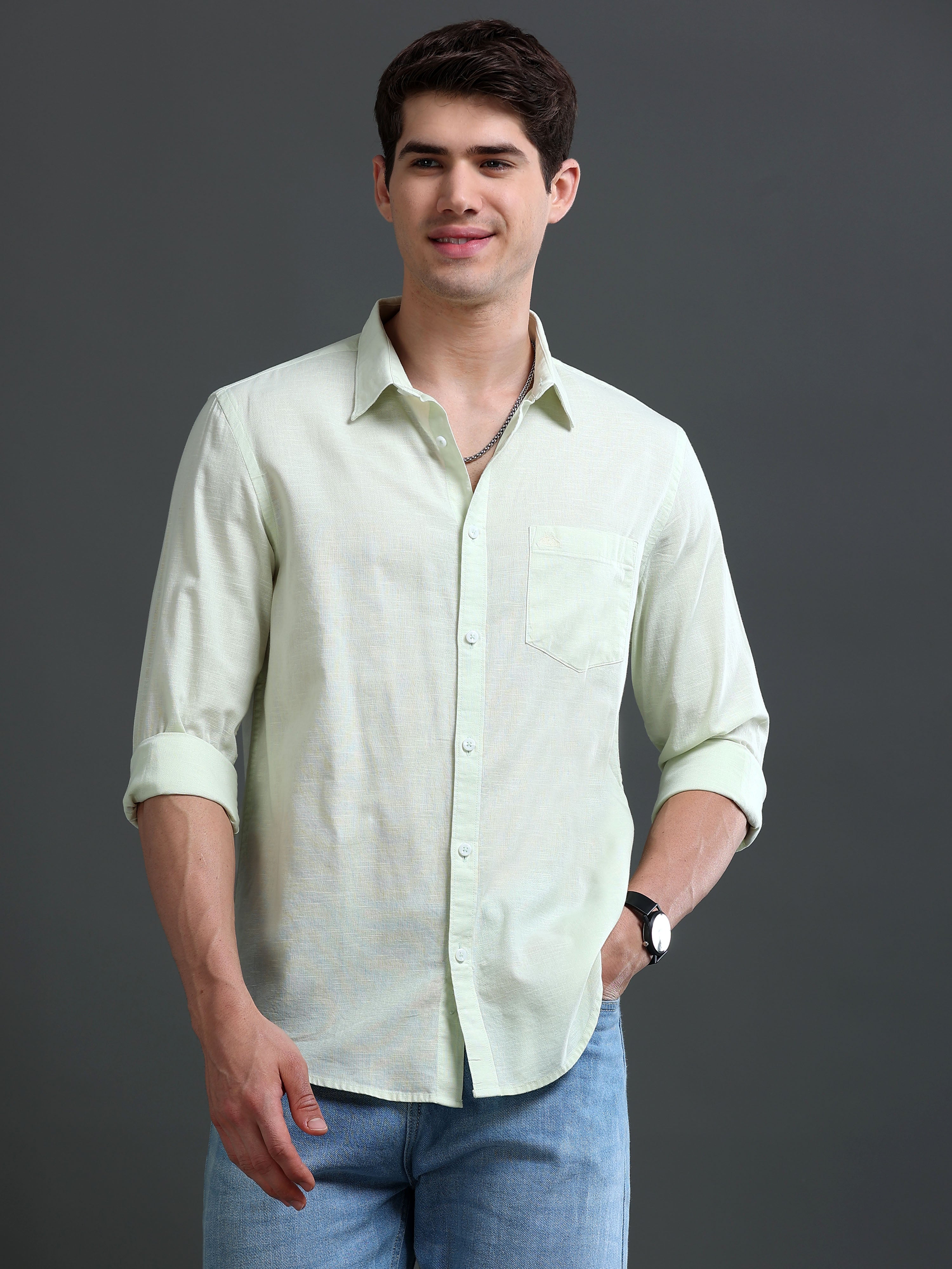 Men's Slub Slim Fit Solid Shirt