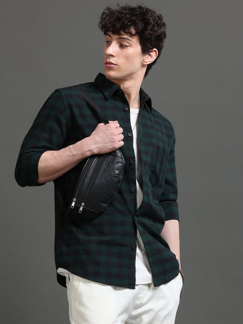 Men Smart Slim Fit Buffalo Checks Checked Casual Shirt