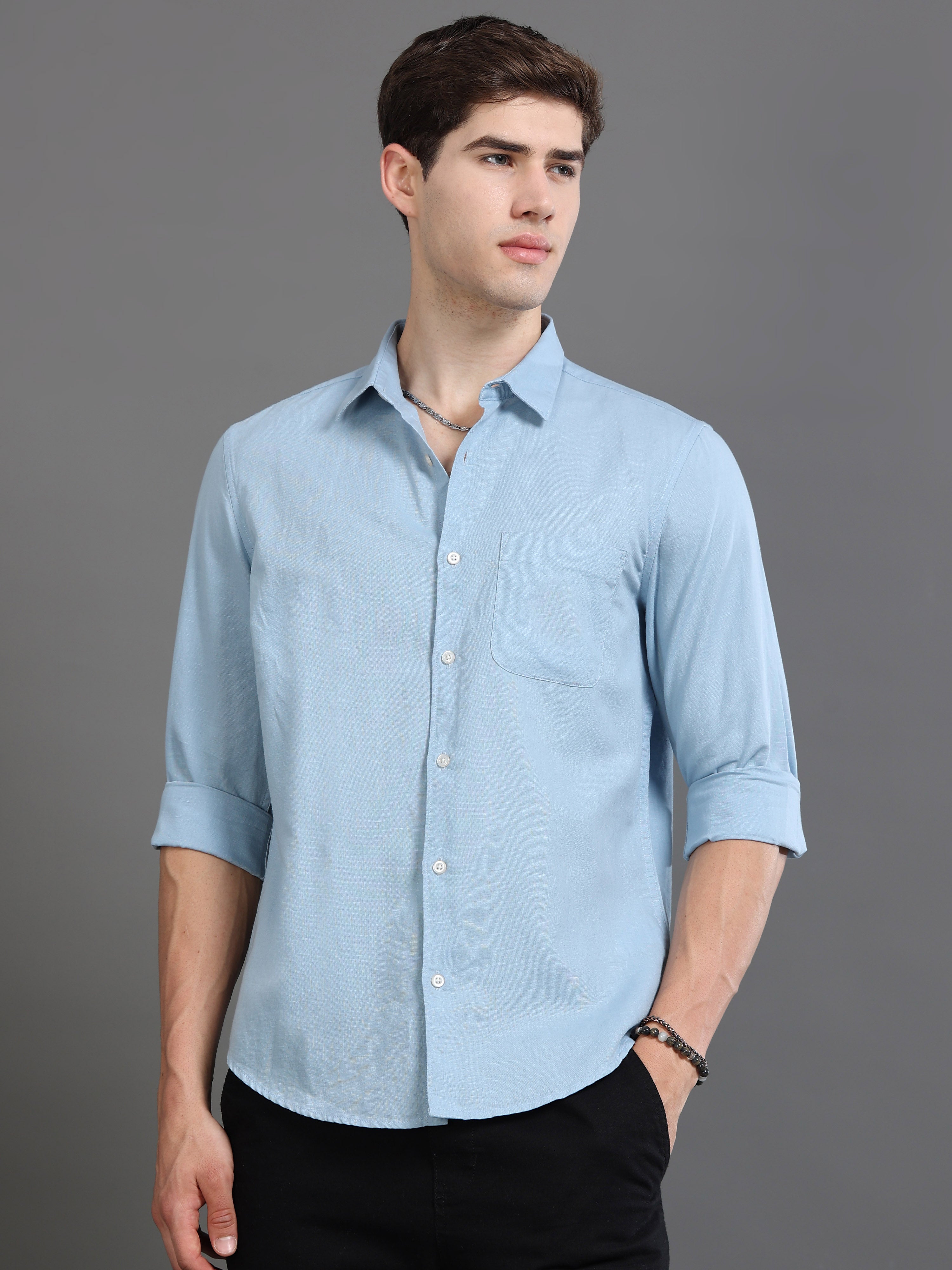 Men Smart Cotton Linen Slim Fit Shirt
