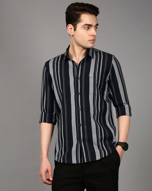 Comfort Slim Fit Striped Spread Collar Pure Cotton Casual Shirt