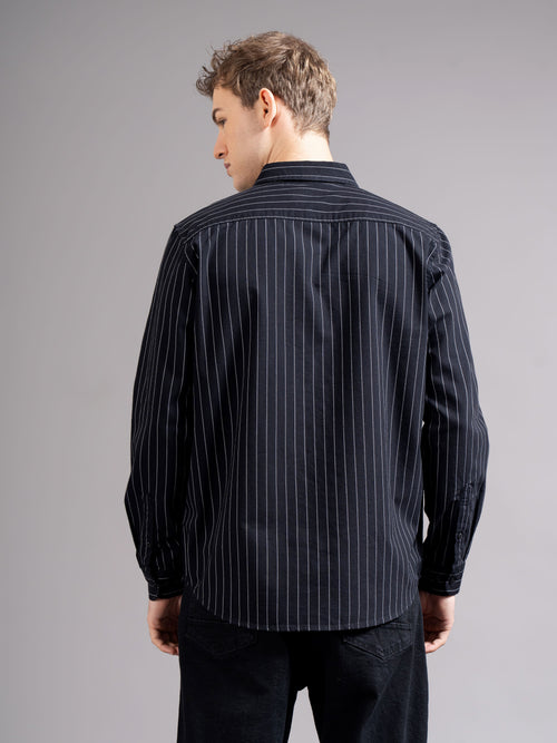Smart Slim Fit Vertical Striped Spread Collar Cotton Casual Shirt