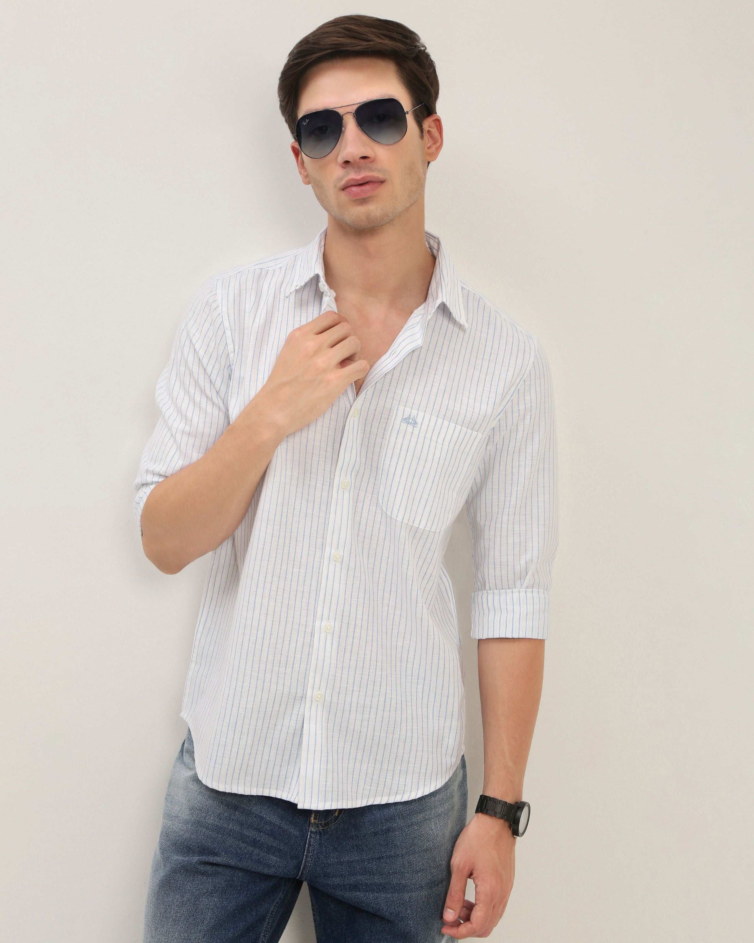 Smart Slim Fit Striped Button-Down Collar Cotton Casual Shirt