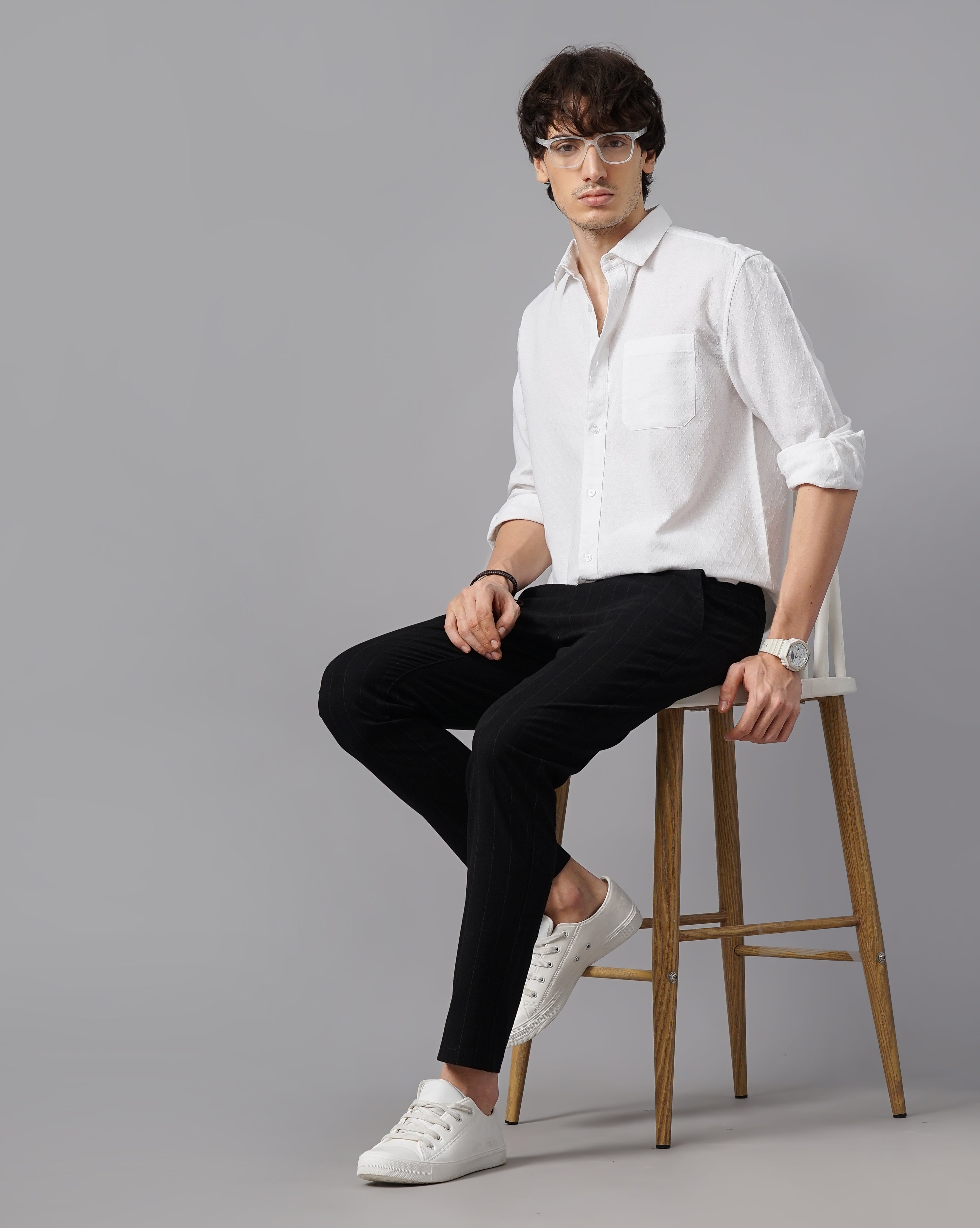 MEN'S SELF DESIGN REGULAR FIT SHIRT