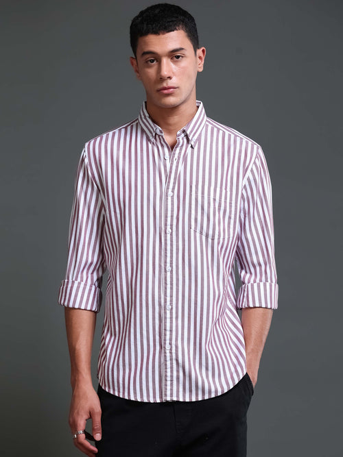Men Stripes Red Shirts