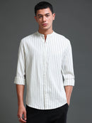Men Stripes Cream Shirt