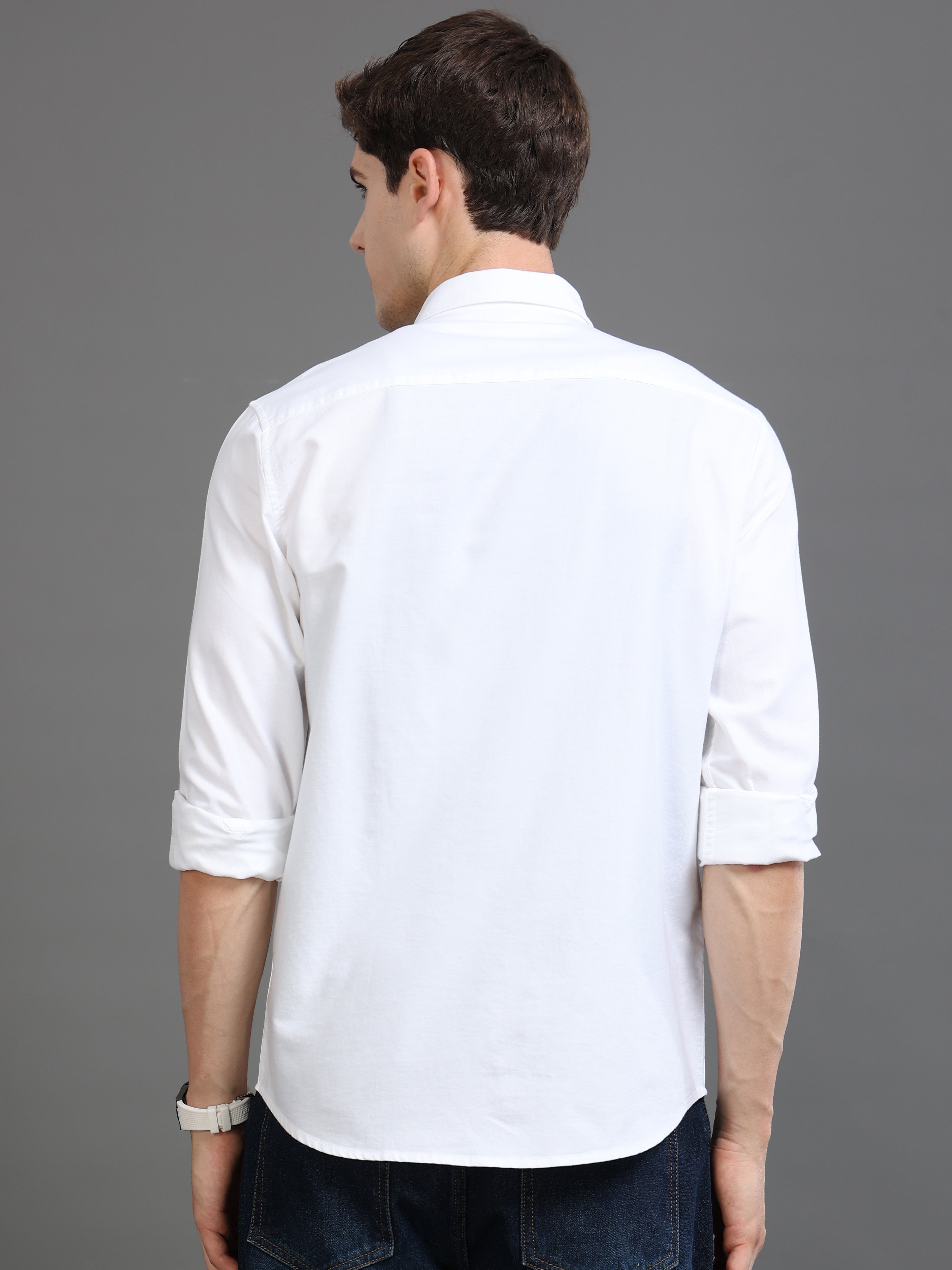 Men Oxford Embroidary Slim Fit Shirt