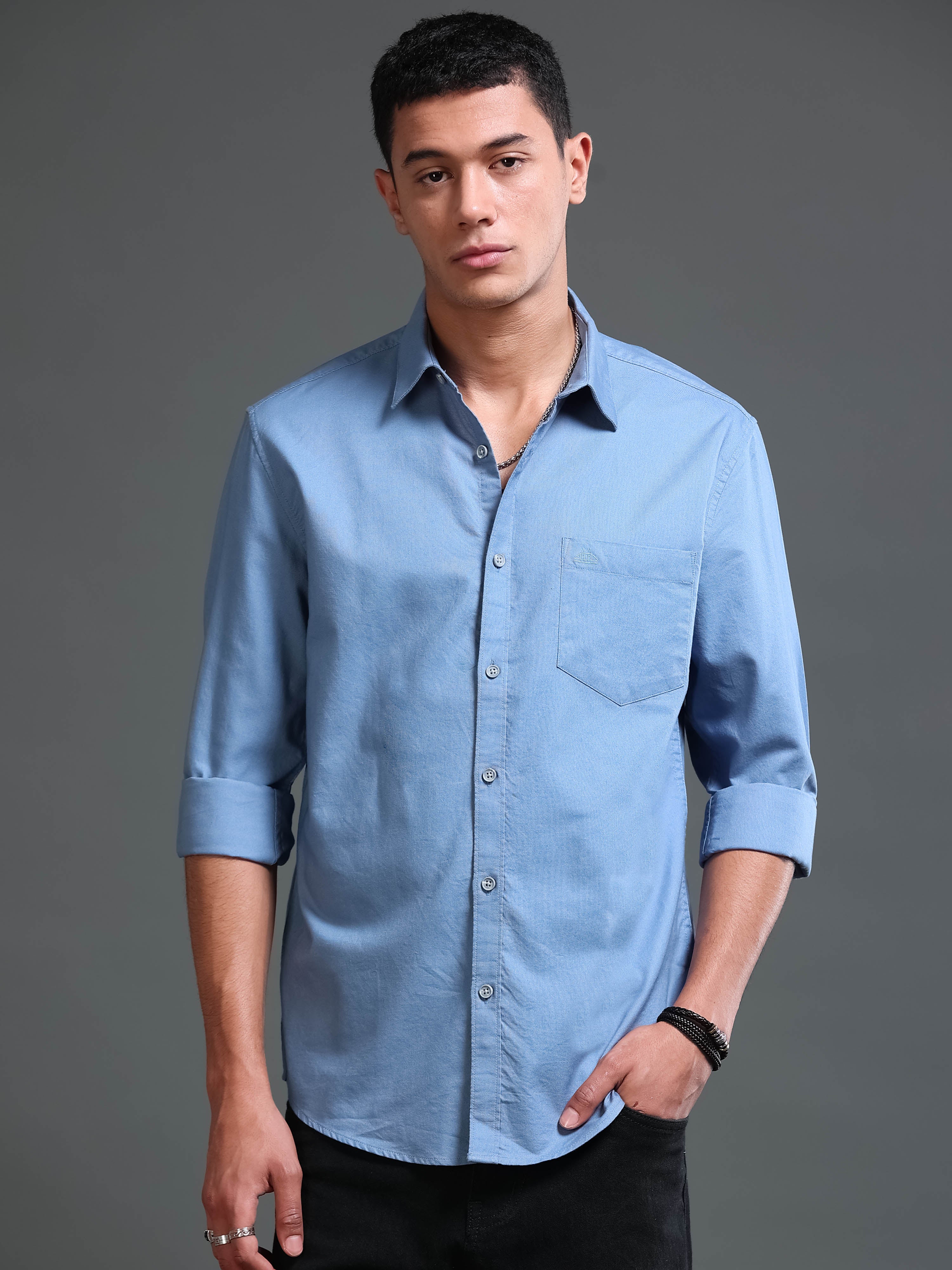 Men Premium Blue Oxford Solid
