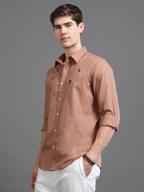 Men Oxford Embroidary Slim Fit Shirt