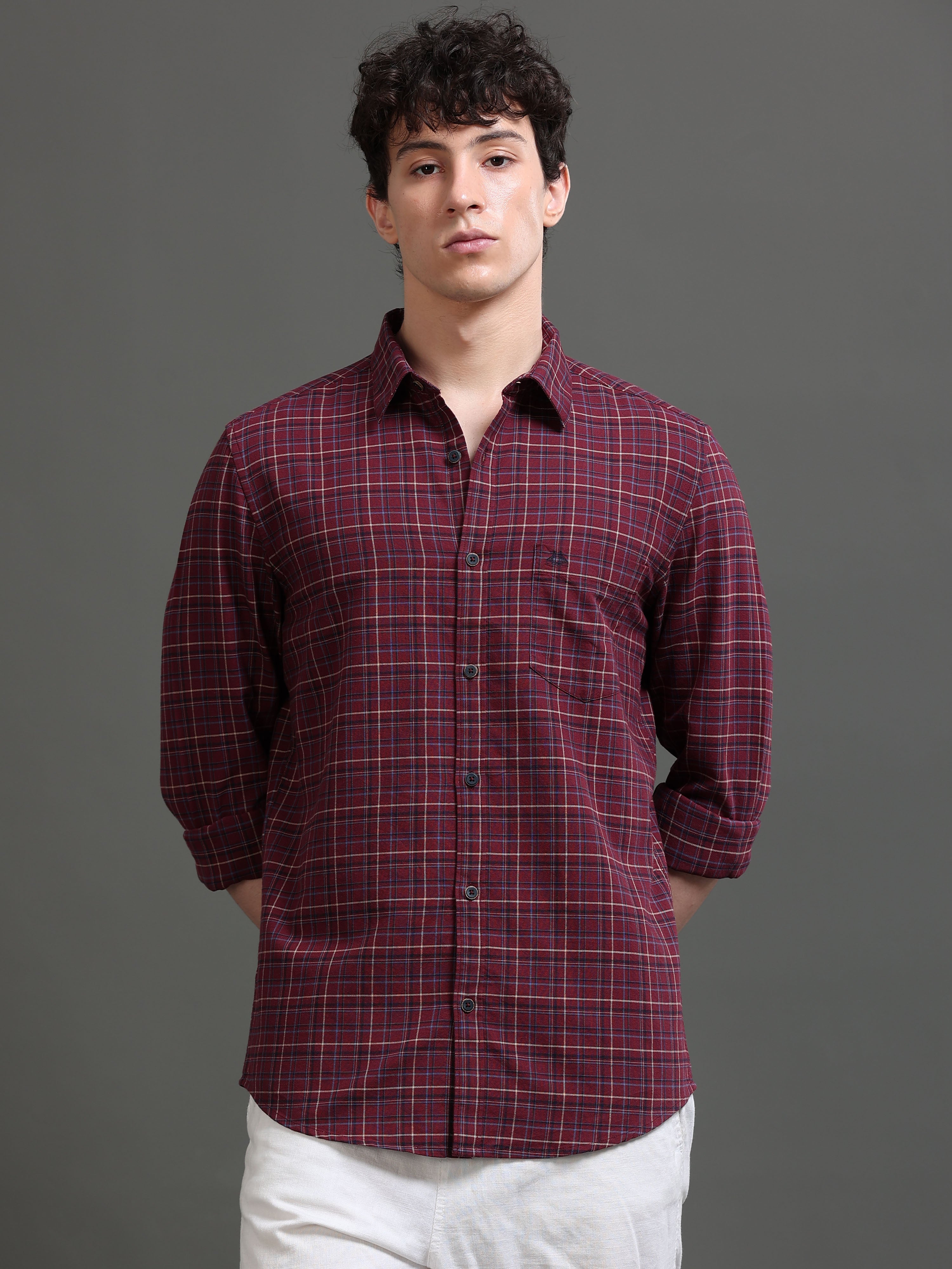 Men Smart Slim Fit Tartan Checks Checked Casual Shirt