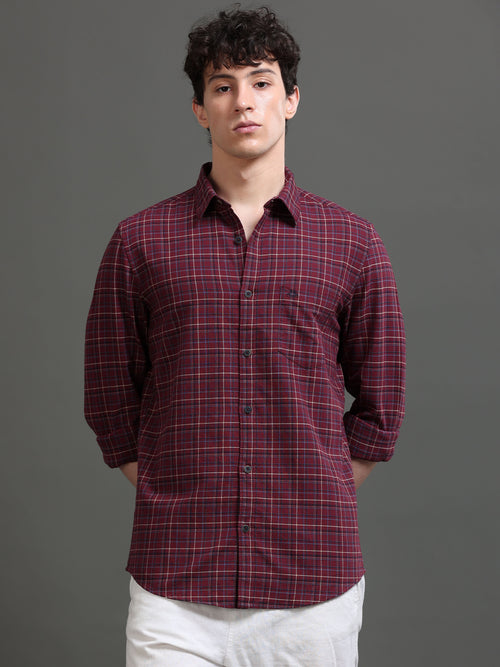 Men Smart Slim Fit Tartan Checks Checked Casual Shirt