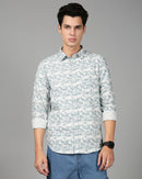 Men Smart Slim Fit Floral Printed Spread Collar Cotton Casual Shirt
