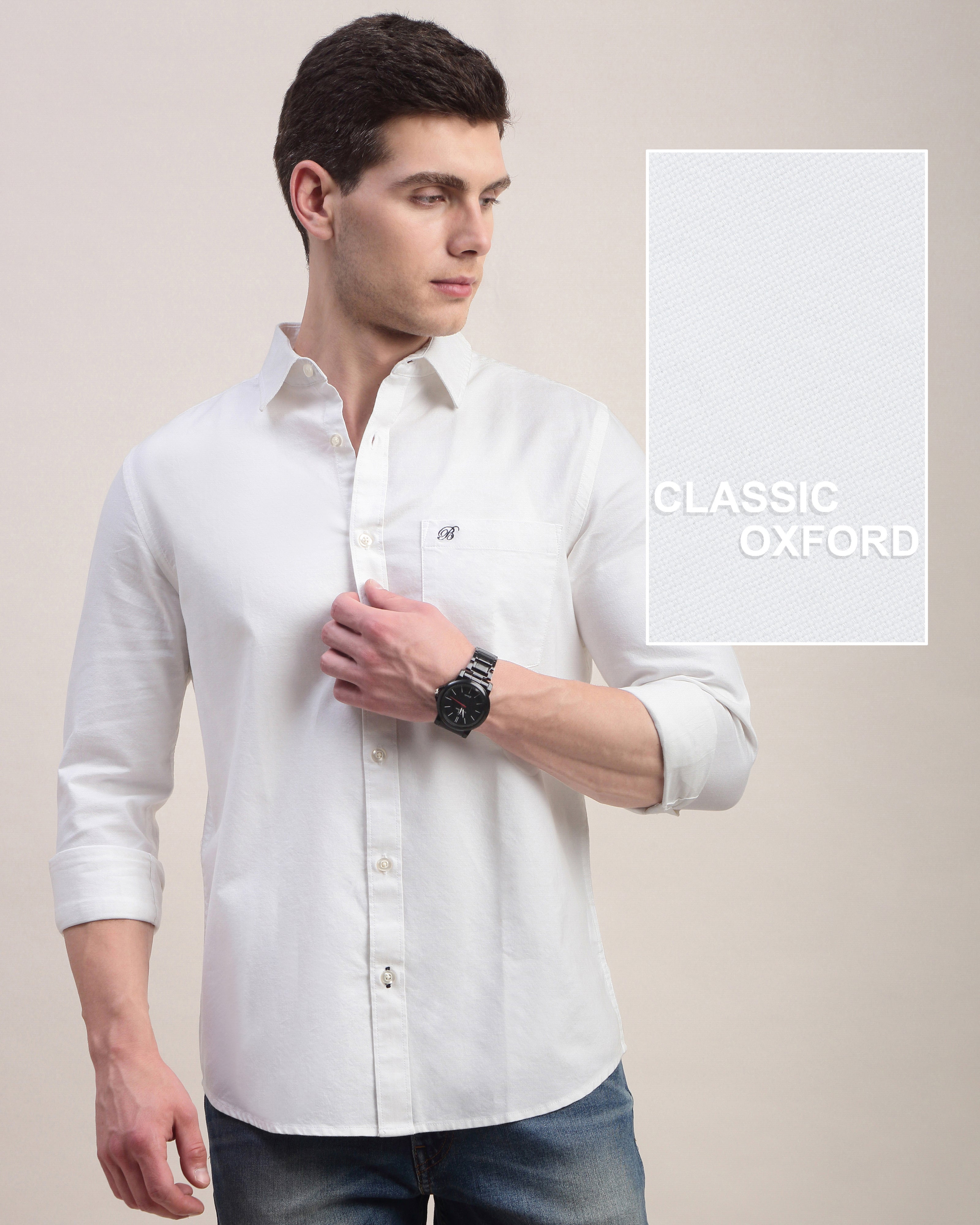 Men Slim Fit Oxford Cotton Casual Shirt