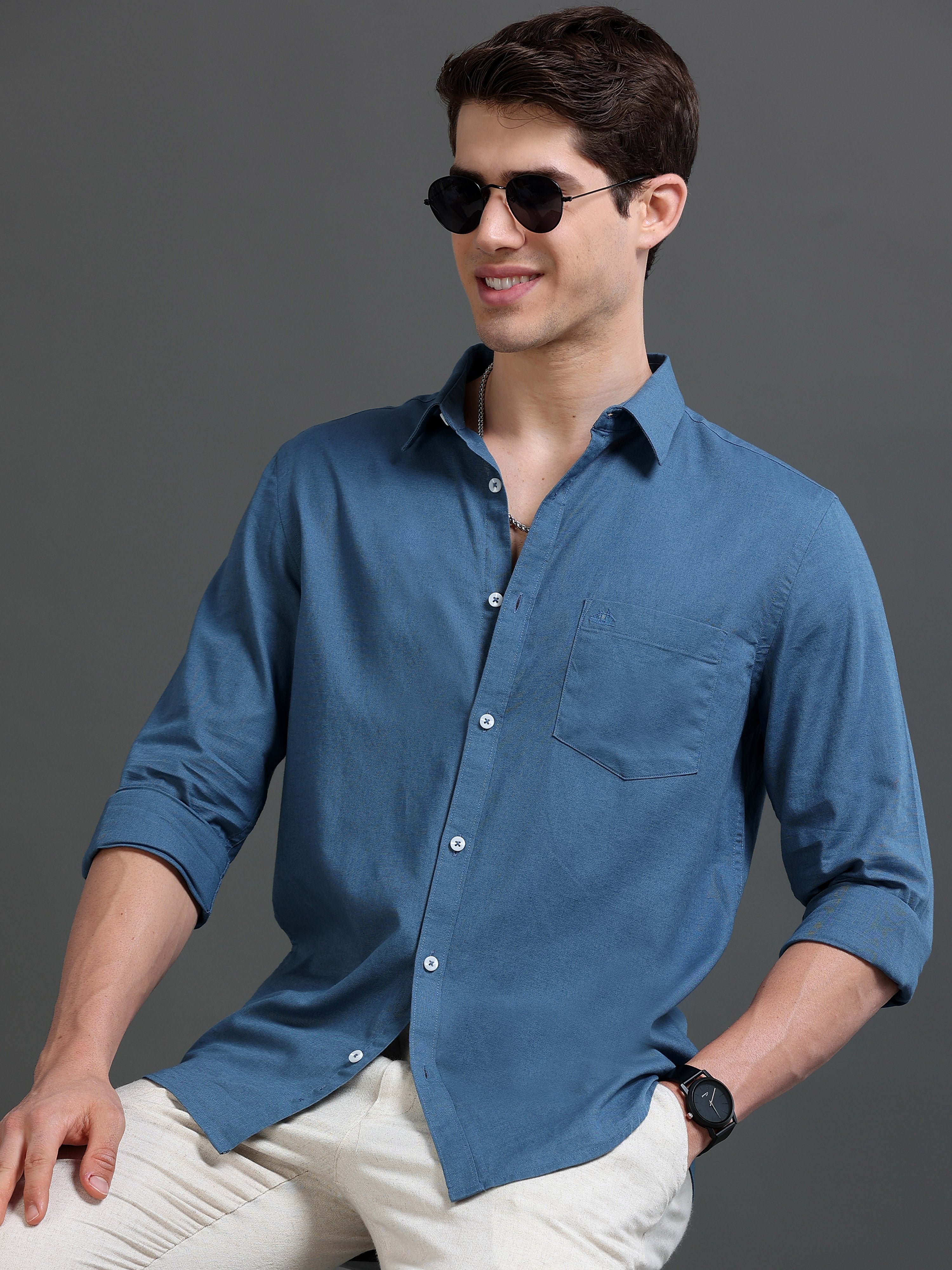 Men's  Slub Slim Fit Solid Shirt