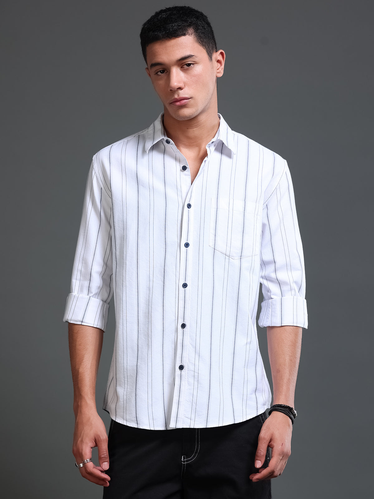 Men's Melange Twill White Checks Shirts