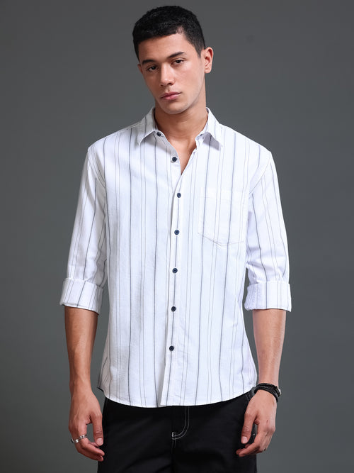 Men's Melange Twill White Checks Shirts