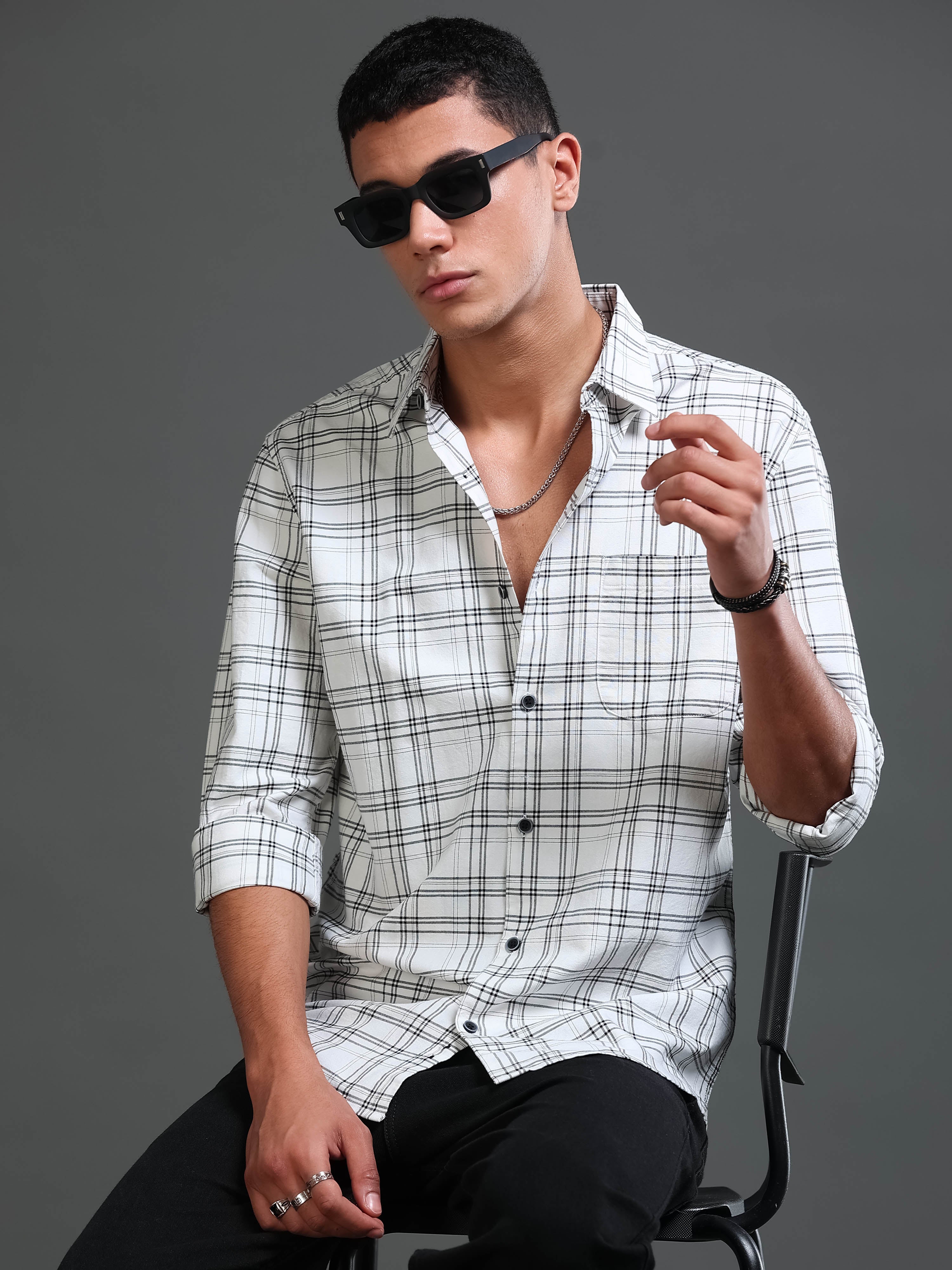 Men's Premium Oxford White Checks Shirt