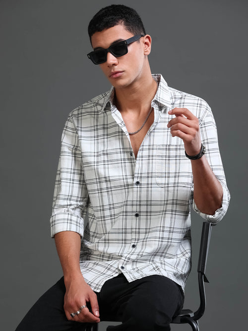 Men's Premium Oxford White Checks Shirt