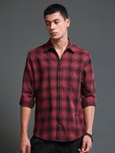 Men's Melange Twill Red Checks Shirts