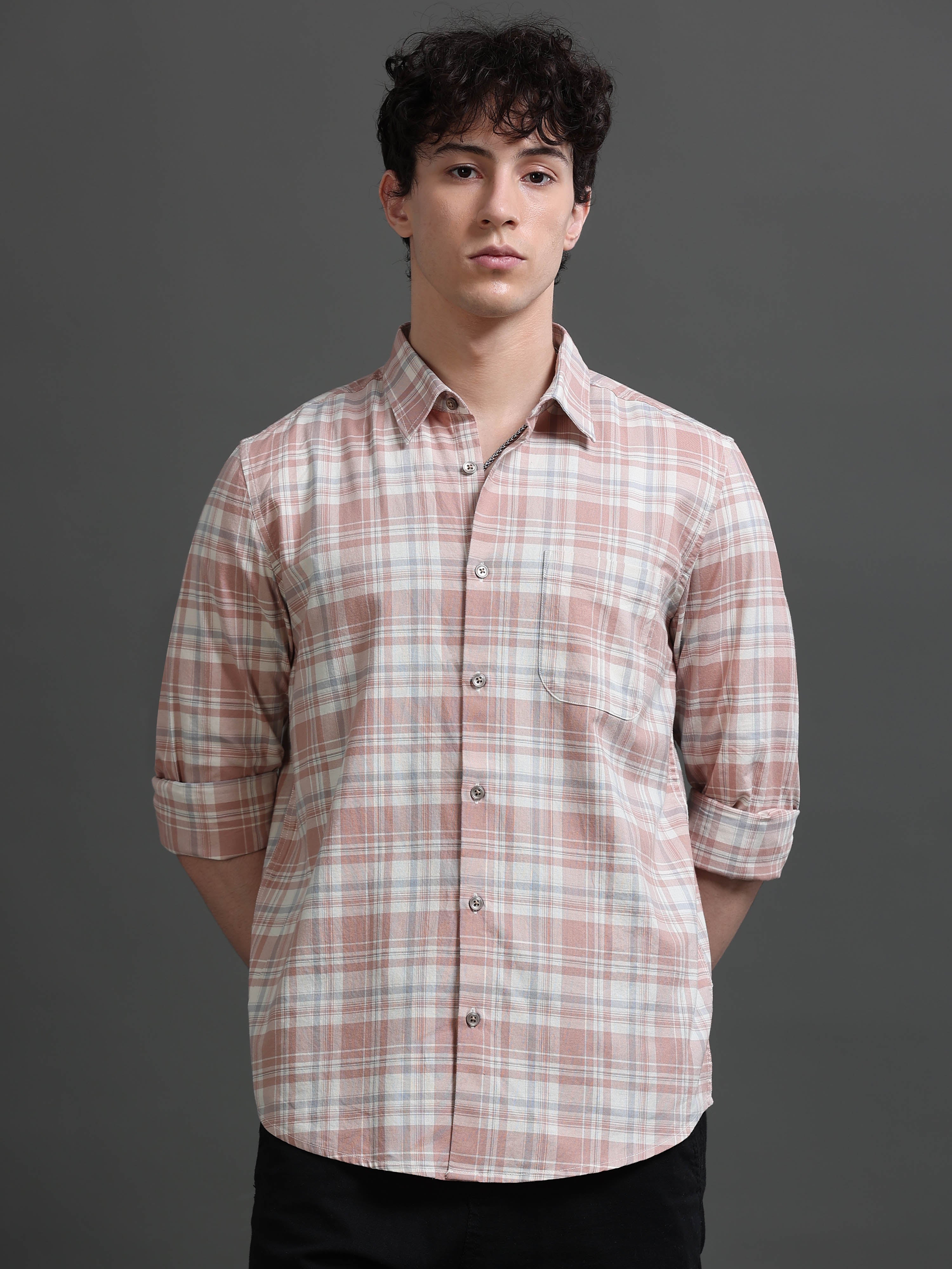 Men Smart Slim Fit Tartan Checks Checked Casual Shirt