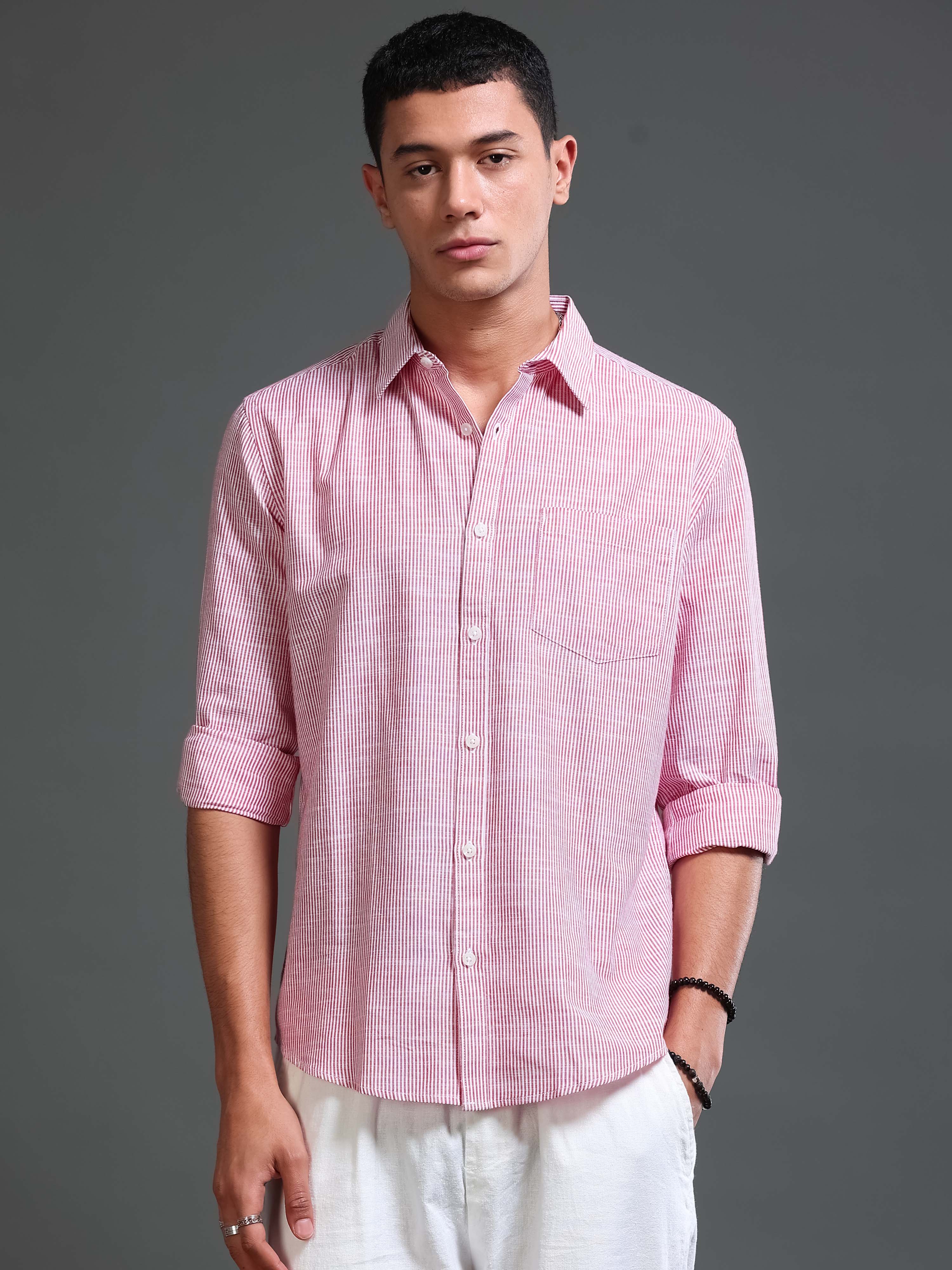 Men Stripes Red Shirts