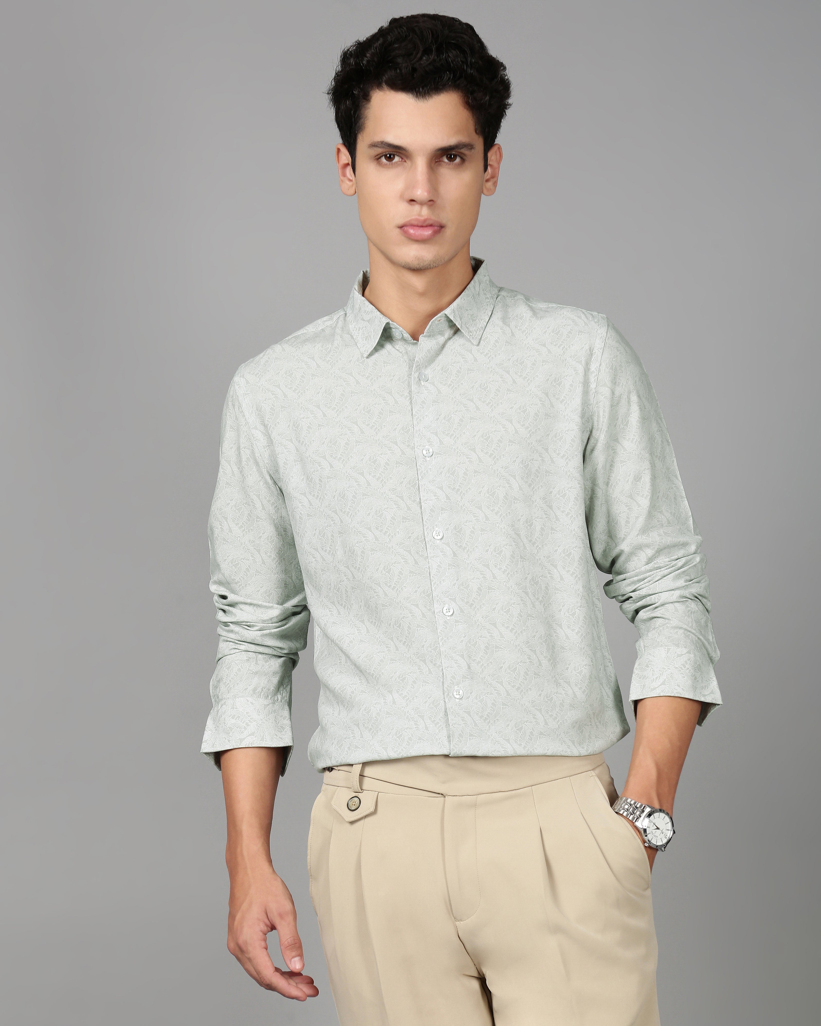 Men Smart Slim Fit Tropical Printed Cotton Casual Shirt