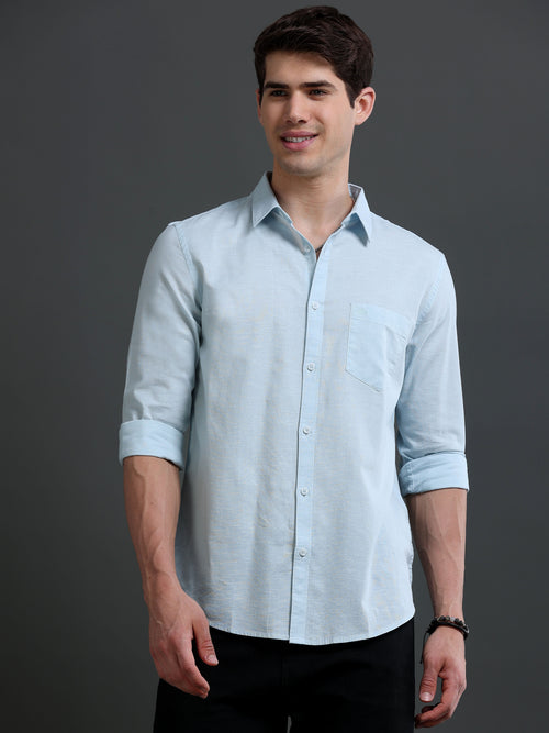 Men's Slub Slim Fit Solid Shirt