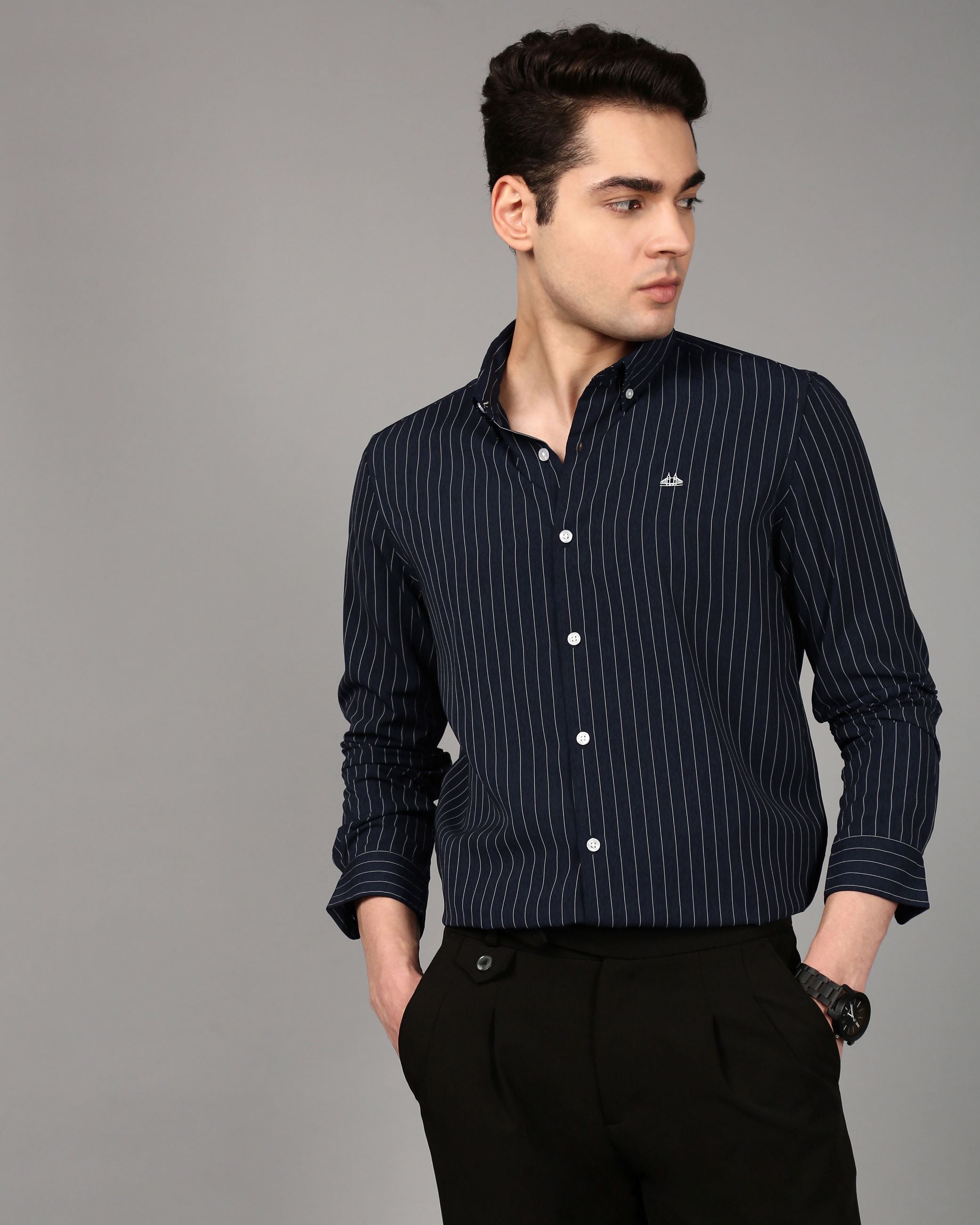 Comfort Slim Fit Vertical Striped Button-Down Collar Casual Shirt