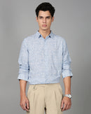 Men Smart Slim Fit Floral Printed Spread Collar Cotton Formal Shirt