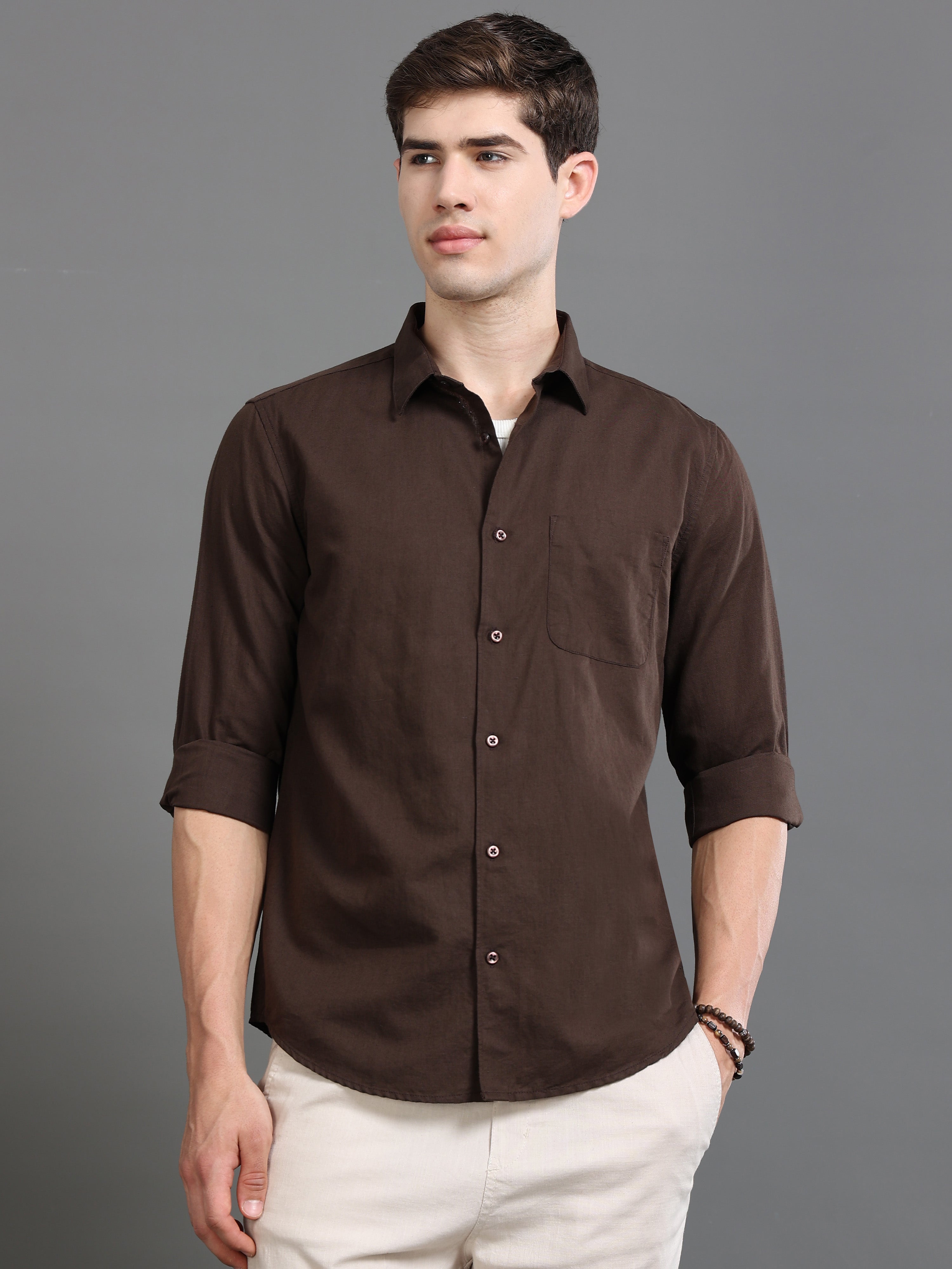Men Smart Cotton Linen Slim Fit Shirt
