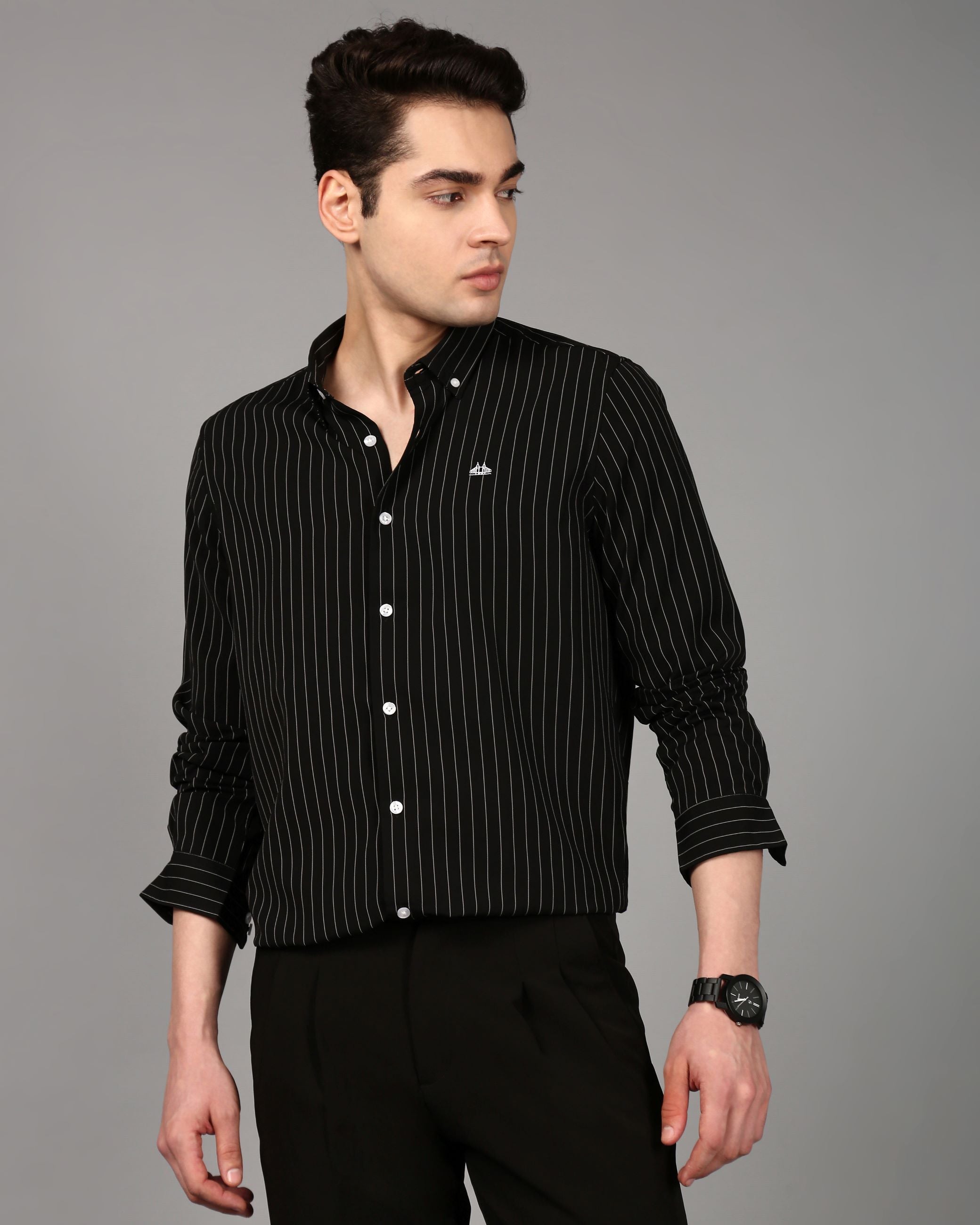 Comfort Slim Fit Vertical Striped Button-Down Collar Casual Shirt