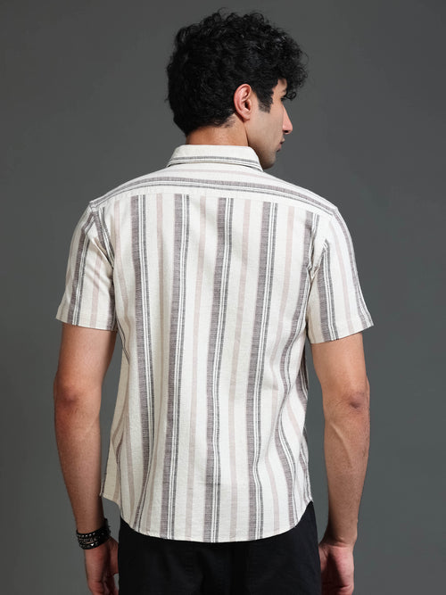 Men's Cotton Linen Dobby Stripes Shirt