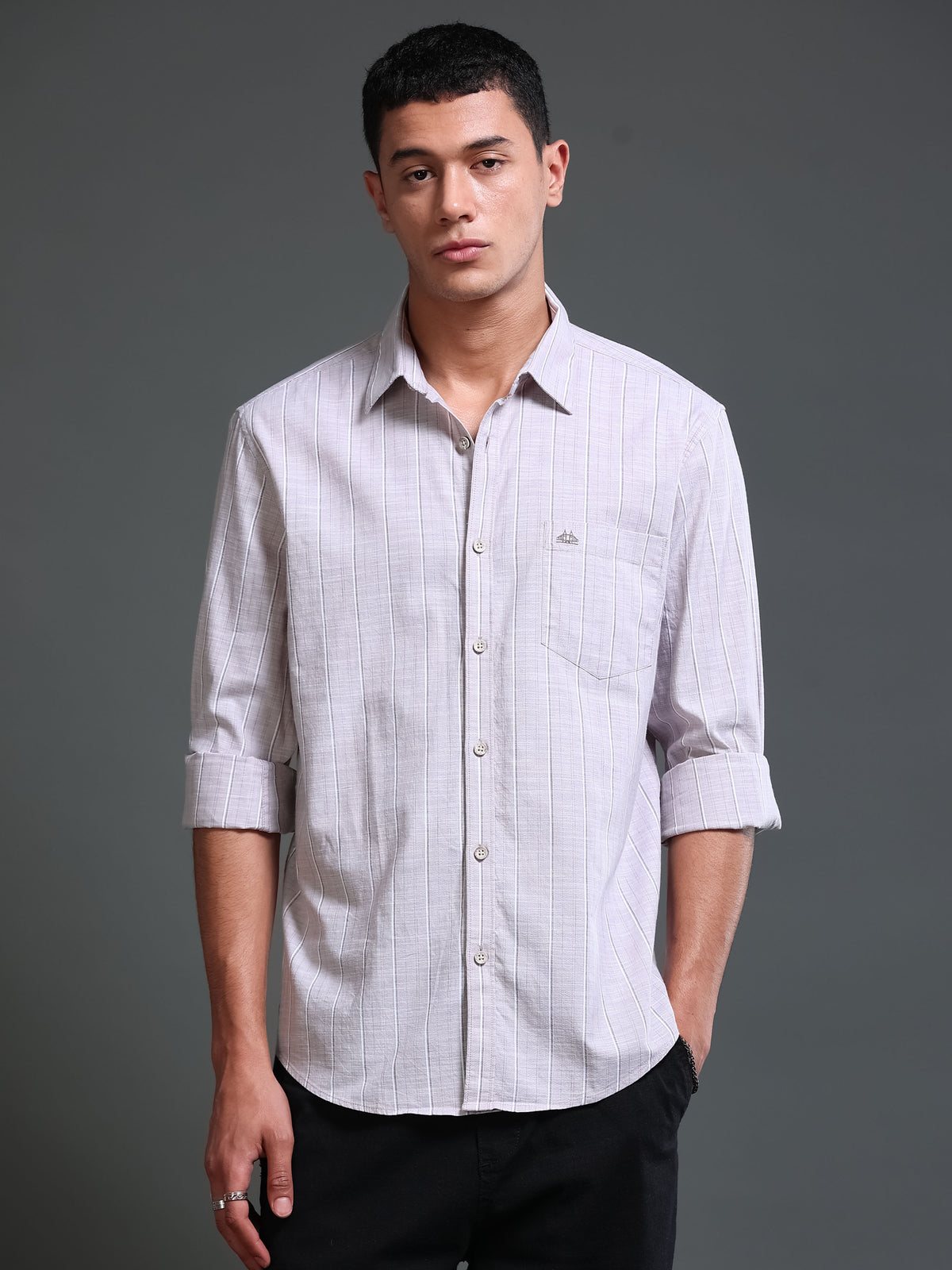 Men's Oxford Stripes Taupe Shirt