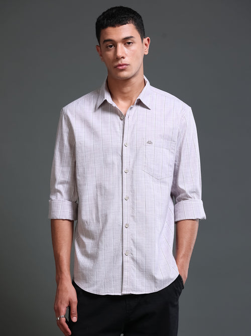 Men's Oxford Stripes Taupe Shirt