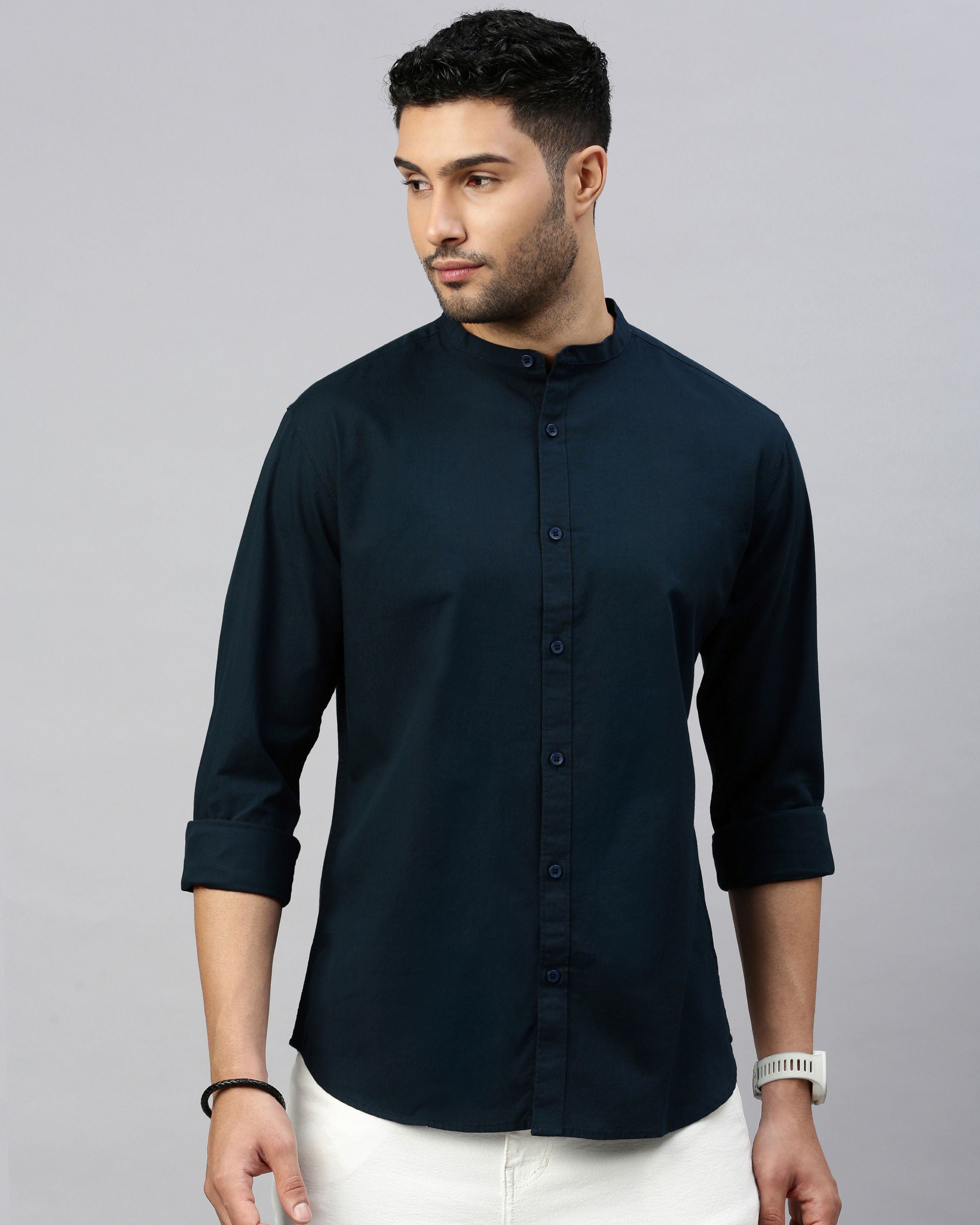 MEN'S SOLID SHIRT WITH MANDARIN COLLAR