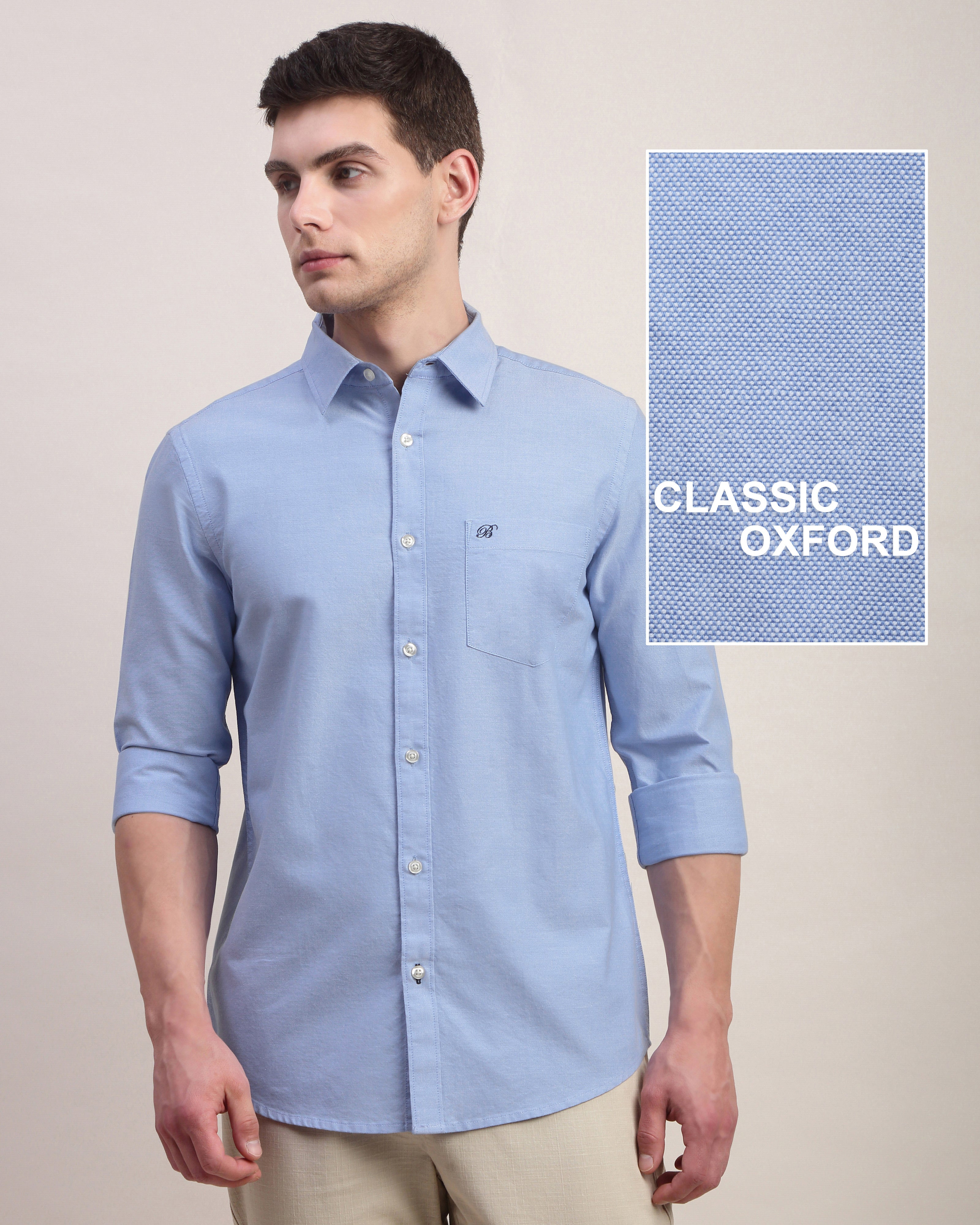 Men Slim Fit Oxford Cotton Casual Shirt