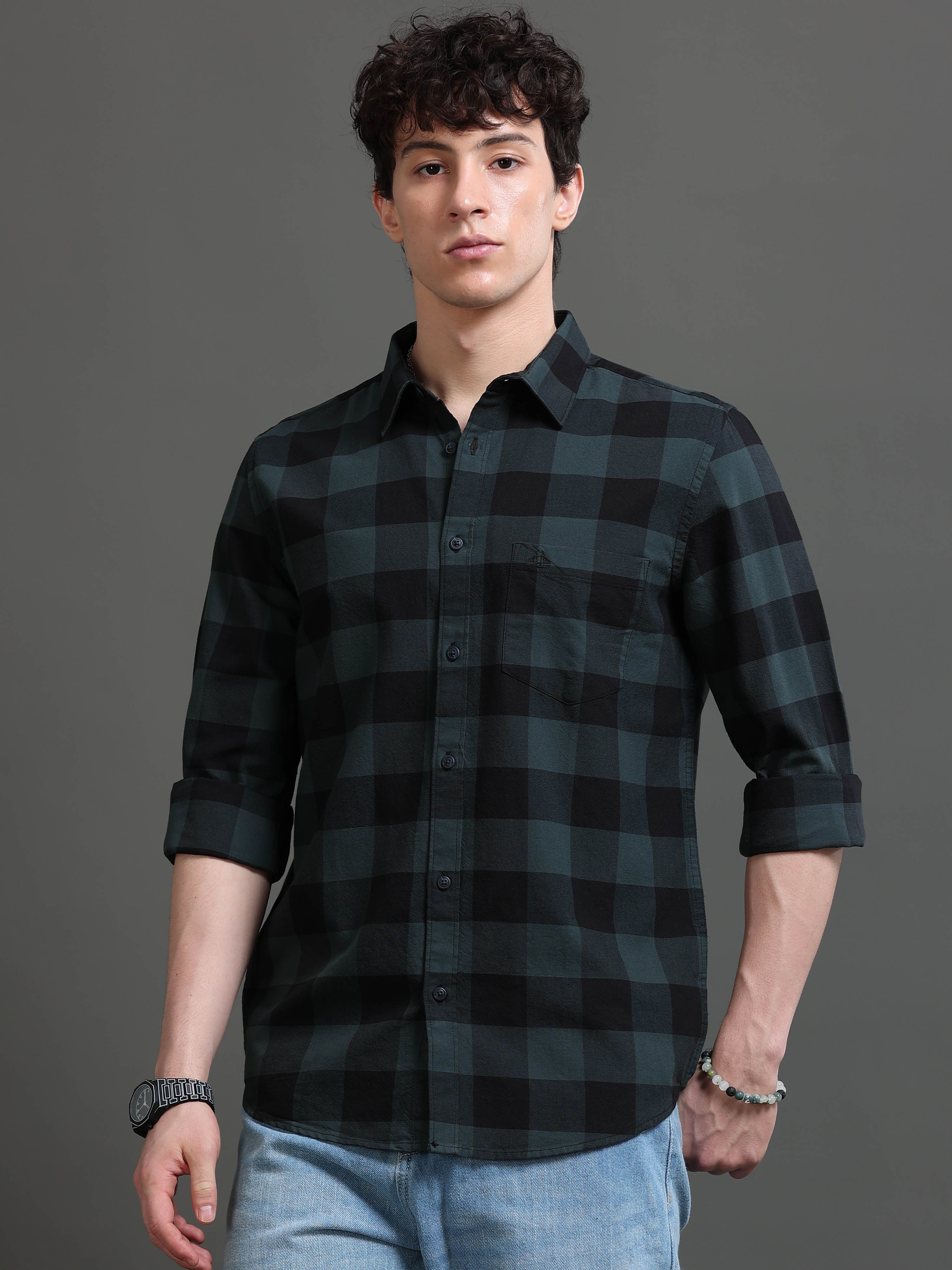 Men Smart Slim Fit Buffalo Checks Checked Casual Shirt