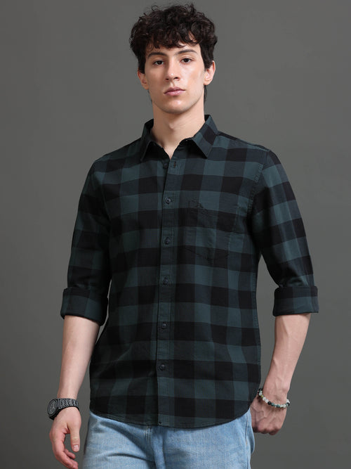 Men Smart Slim Fit Buffalo Checks Checked Casual Shirt