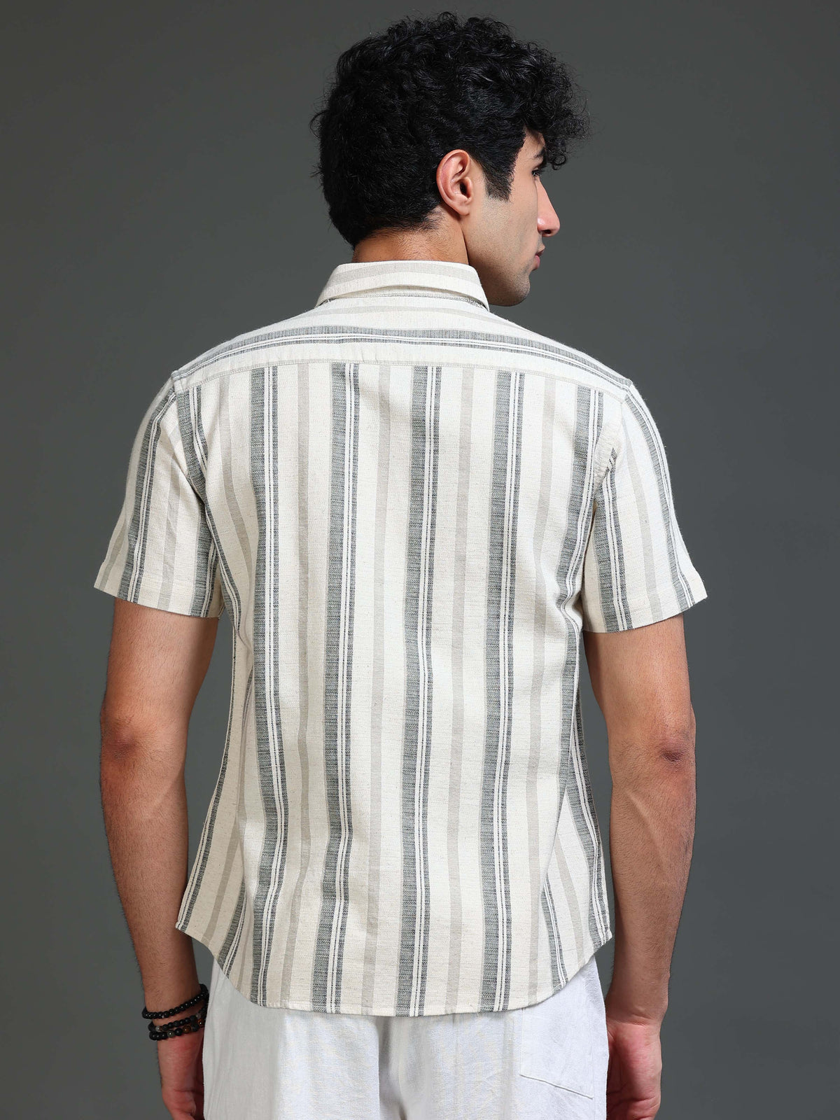 Men's Cotton Linen Dobby Stripes Shirt