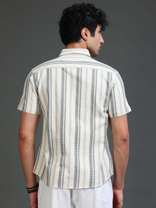 Men's Cotton Linen Dobby Stripes Shirt