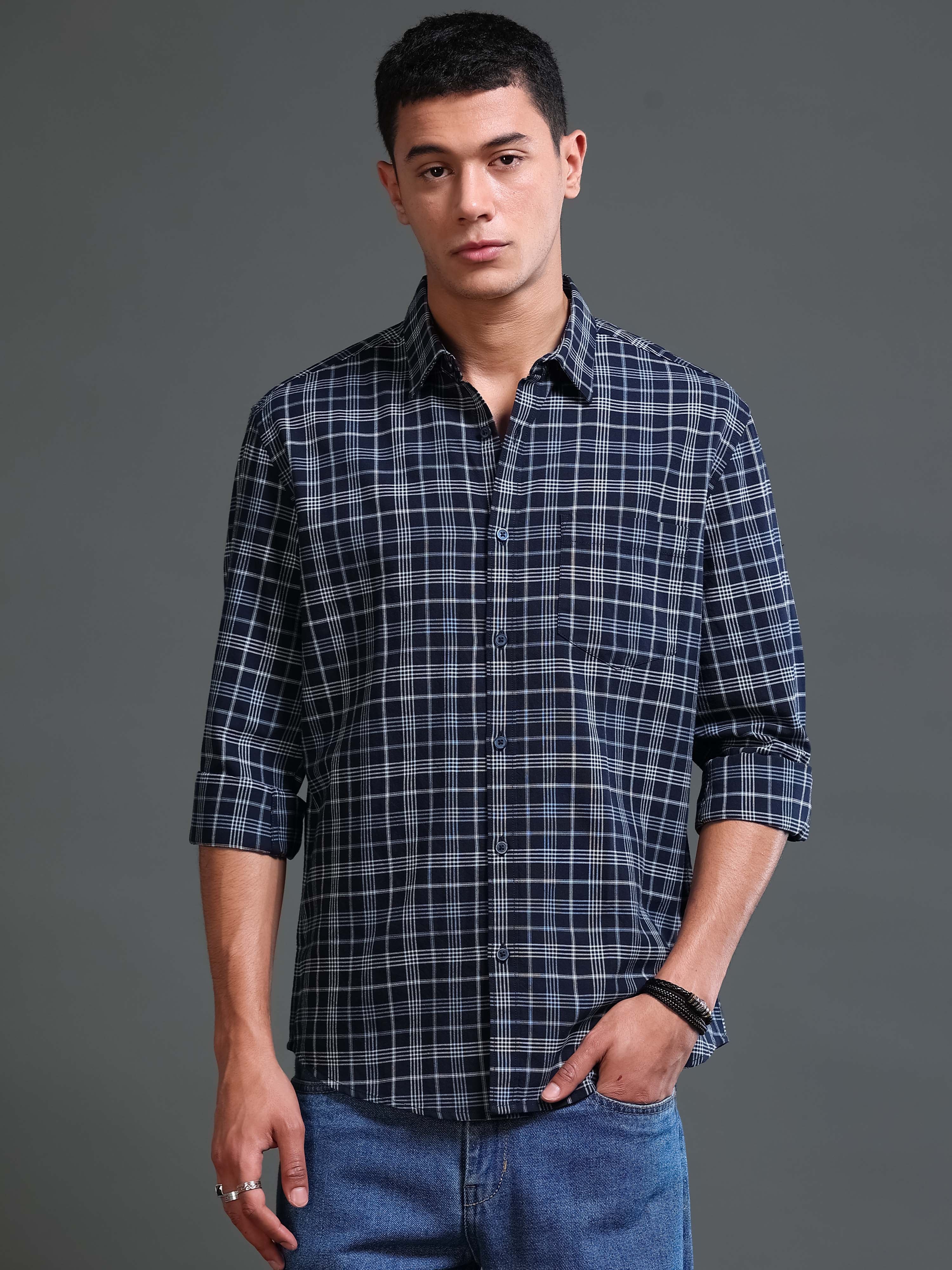 Men's Premium Oxford Checks Blue Shirt