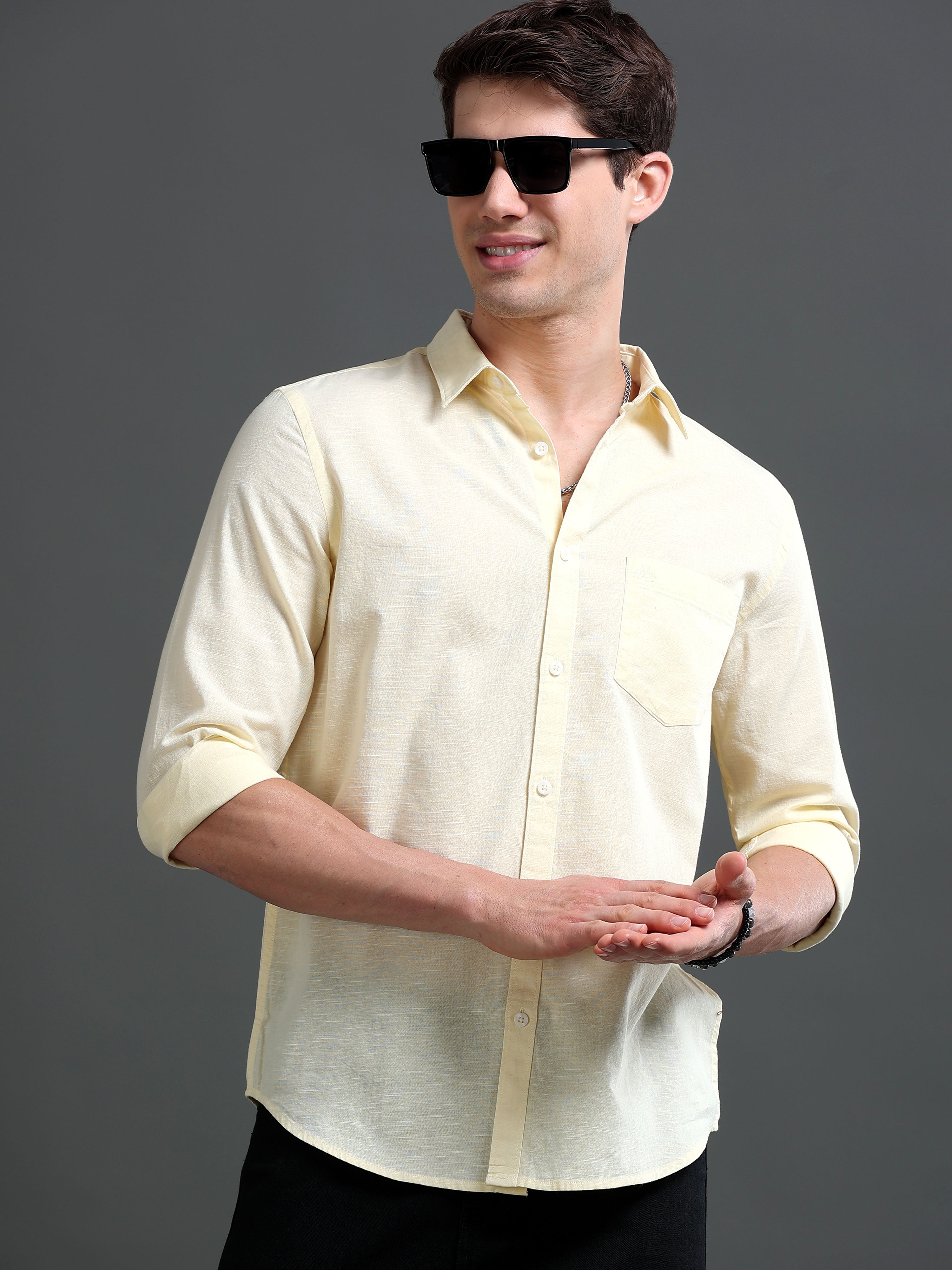 Men's Slub Slim Fit Solid Shirt