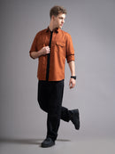 Men Smart Fit Solid Spread Collar Cotton Casual Shirt