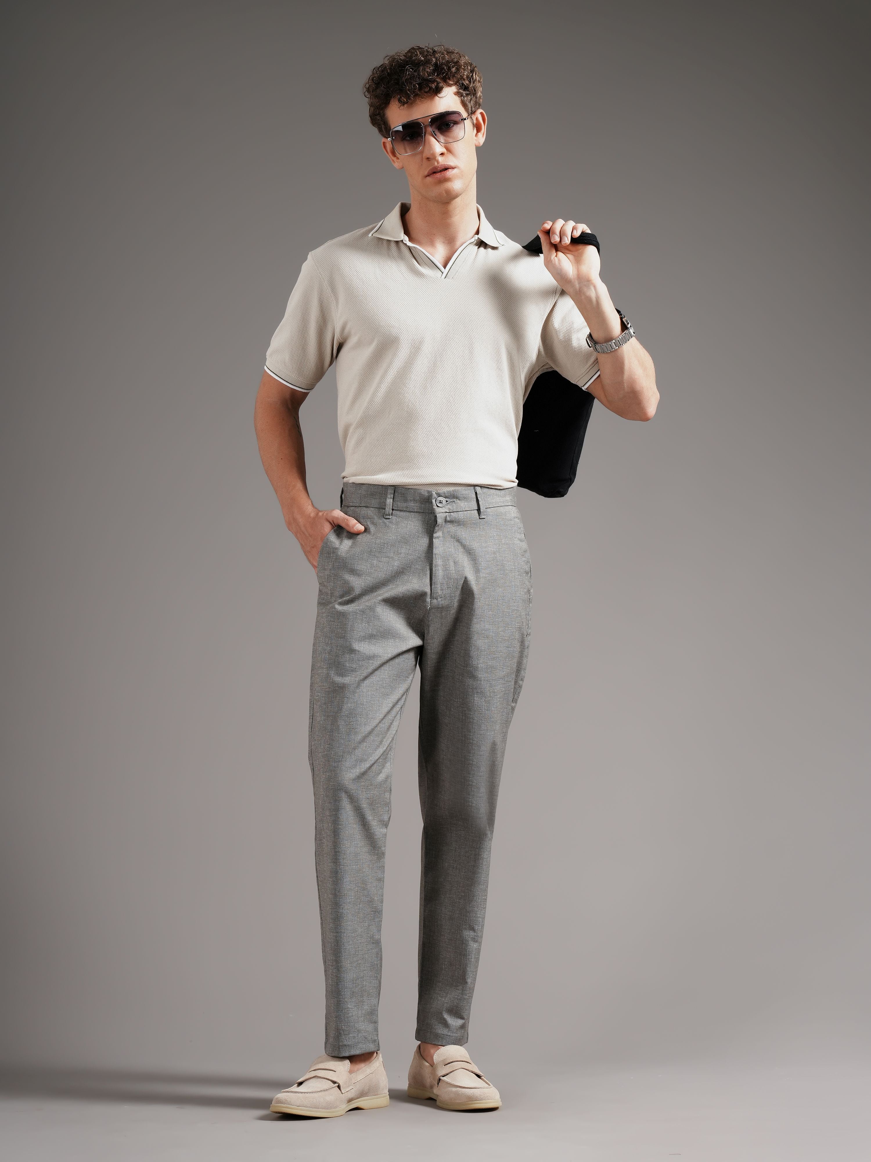 Men Tailored Straight Fit Low-Rise Trousers